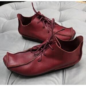 TRIPPEN Germany Handmade Red Leather Lace Up Loafers Womens Comfort Shoes 38 7